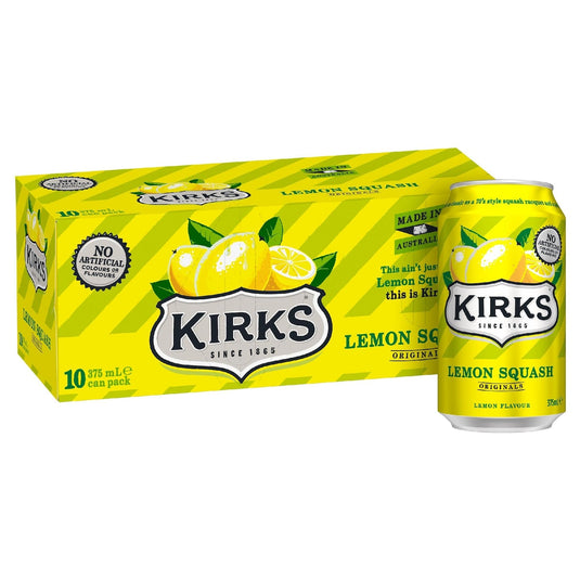 Fruitco Kirks Lemon Squash Soft Drink Multipack Cans 375ml x10 Pack