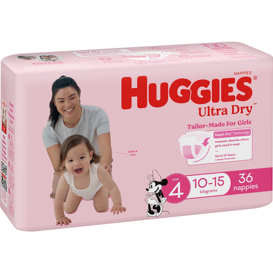 Fruitco Huggies Ultra Dry Nappies Girls Size 4 (10-15kg) 36 Pack