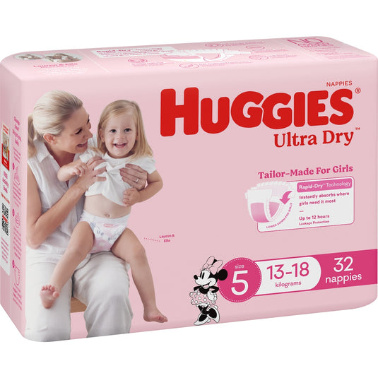 Fruitco Huggies Ultra Dry Nappies Girls Size 5 (13-18kg) 32 Pack