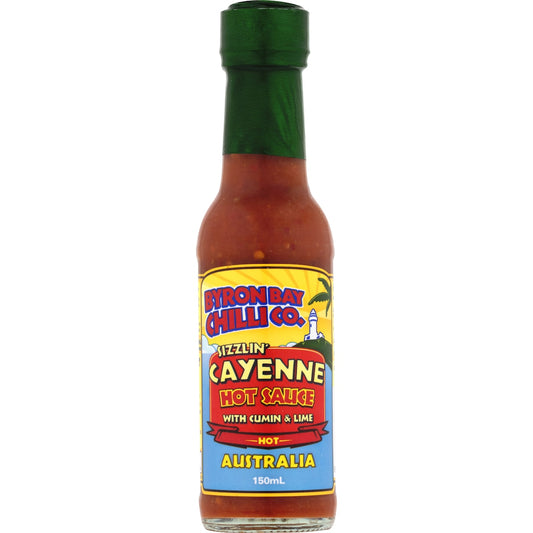 Fruitco Byron Bay Chilli Co. Sizzlin Cayenne Hot Sauce With Cumin & Lime Hot 150ml