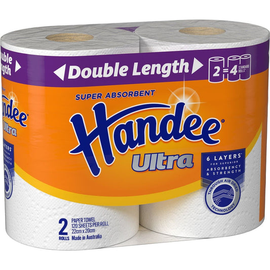 Fruitco Handee Ultra Paper Towel Double Length White 240 Sheets 2 Pack