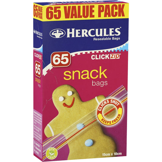 Fruitco Hercules Click Zip Resealable Snack Size Sandwich Bags 65 Pack