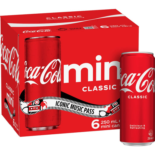 Fruitco Coca-Cola Classic Soft Drink Mini Cans 250ml X 6 Pack