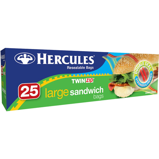 Fruitco Hercules Click Zip Large Resealable Twinzip Sandwich Bags 25 Pack