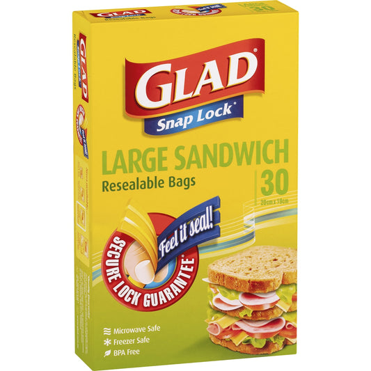 Fruitco Glad Snap Lock Resealable Large Sandwich Bags 30 Pack