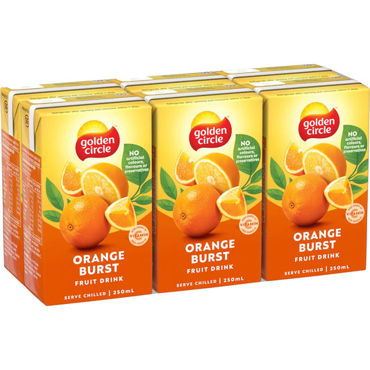 Fruitco Golden Circle Orange Fruit Drink Poppers Lunchbox Lunch Box Popper 250ml x6