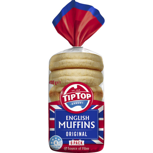 Fruitco Tip Top English Muffins Original Bakery 6 pack
