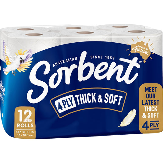 Fruitco Sorbent Thick & Soft Toilettissue 4 Ply White 140 Sheets 12 Pack