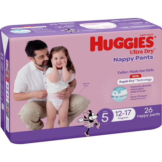 Fruitco Huggies Ultra Dry Nappy Pants Girls Size 5 (12-17kg) 26 Pack