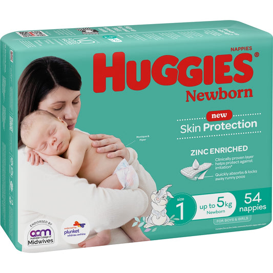Fruitco Huggies Newborn Nappies Size 1 (Up To 5kg) 54 Pack