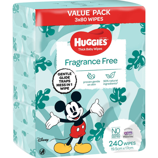 Fruitco Huggies Thick Baby Wipes Fragrance Free 240 Pack