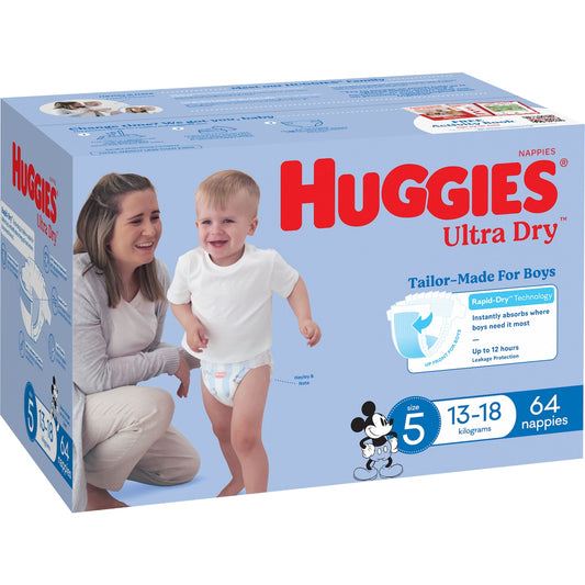 Fruitco Huggies Ultra Dry Nappies Boys Size 5 (13-18kg) 64 Pack
