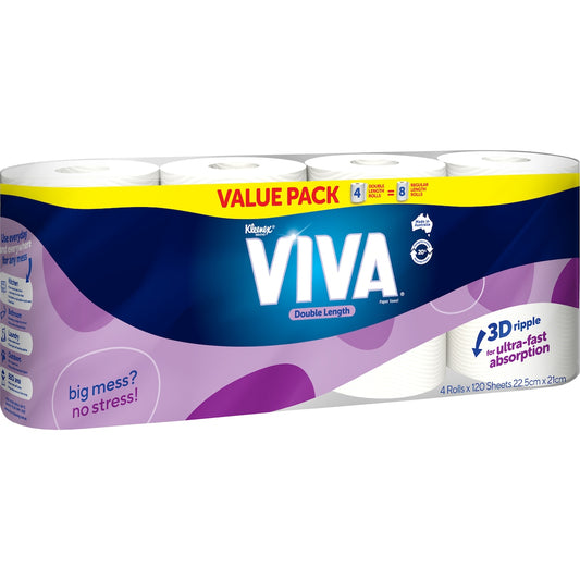 Fruitco Viva Double Length Paper Towels Length White 480 Sheets 4 Pack