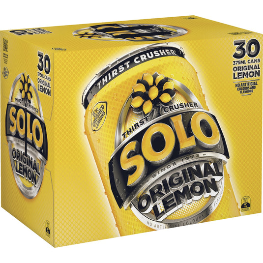 Fruitco Solo Thirst Crusher Original Lemon Soft Drink Cans Multipack 375ml x 30 Pack