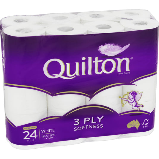 Fruitco Quilton Toilet Tissue 3 Ply White 180 Sheets 24 Pack