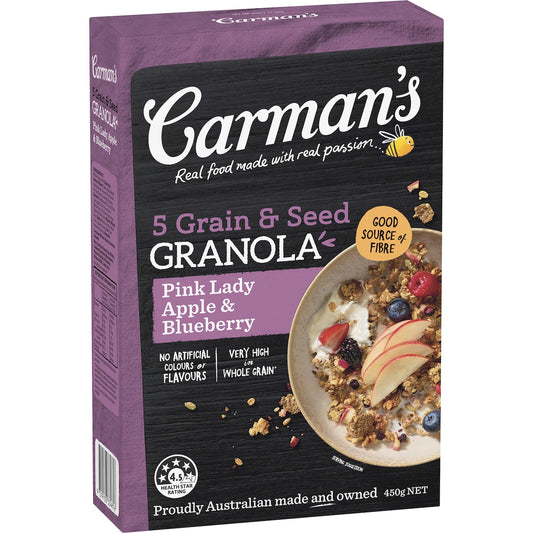 Fruitco Carman's Granola 5 Grain & Seed Pink Lady Apple & Blueberry 450g
