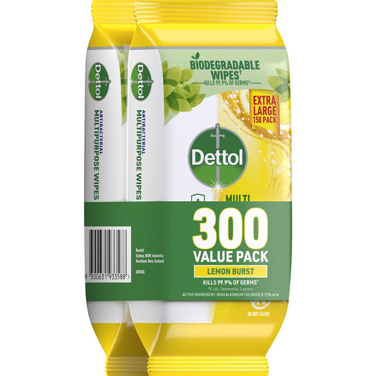Fruitco Dettol Multipurpose Wipes Lemon Burst 300 Pack