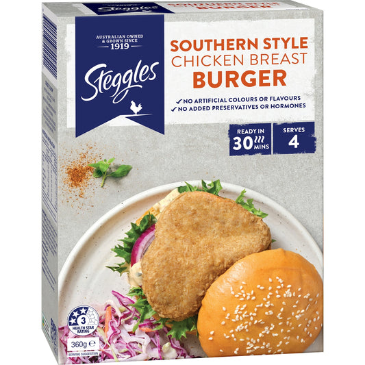 Fruitco Steggles Chicken Breast Burgers Southern Style 360g