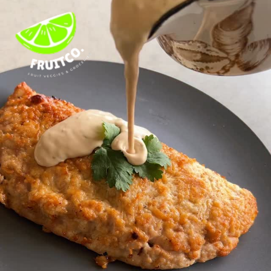 Chicken calzone with creamy garlic sauce ~