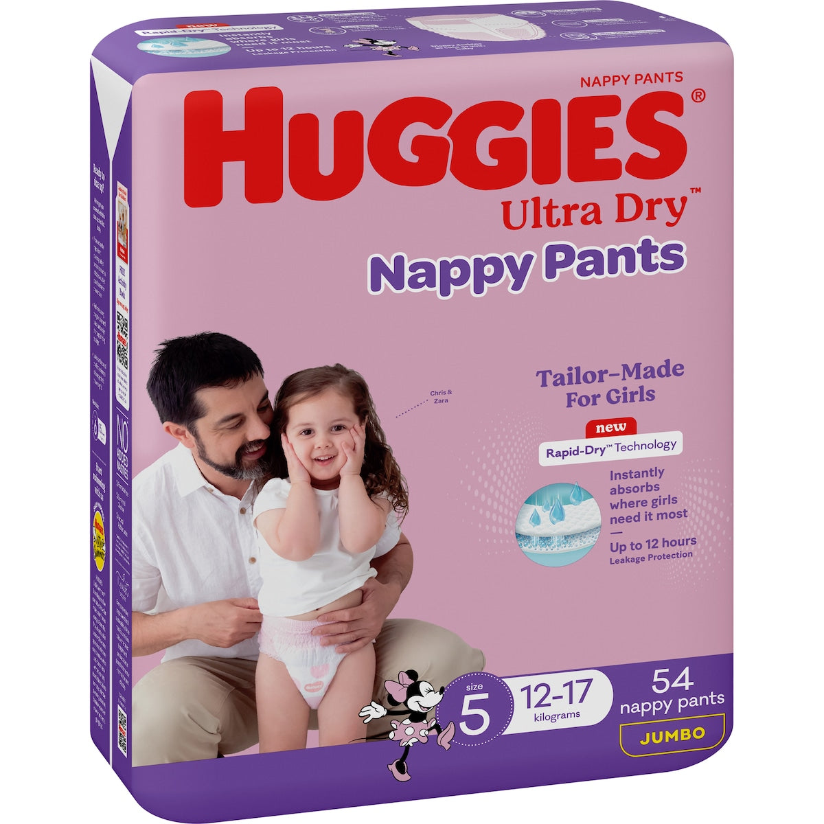 Fruitco Huggies Ultra Dry Nappy Pants Girls Size 5 (12-17kg) 54 Pack