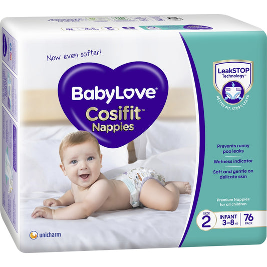 Fruitco Babylove Cosifit Infant Nappies Size 2 (3-8kg) 76 Pack