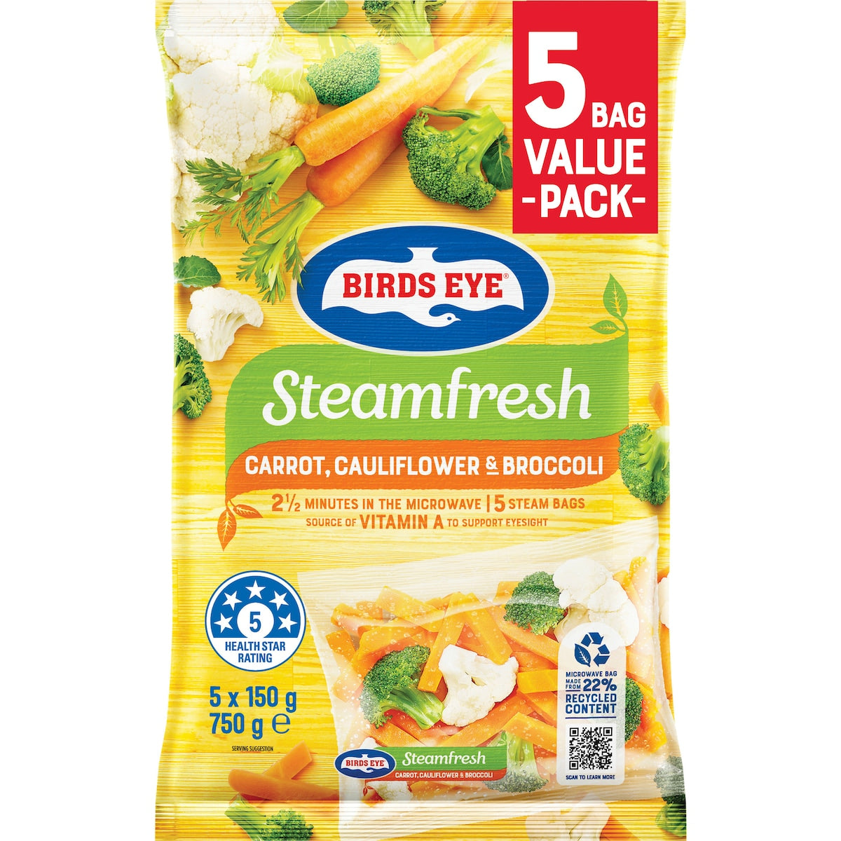 Fruitco Birds Eye Steam Fresh Carrot, Cauliflower & Broccoli 750g