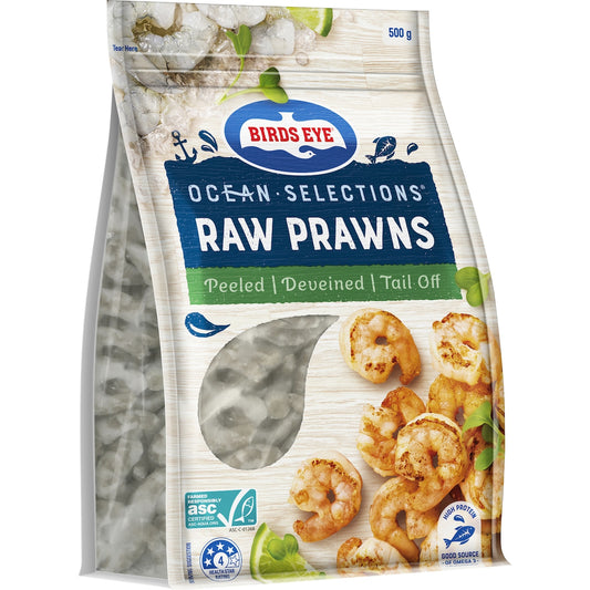 Fruitco Birds Eye Ocean Selections Raw Prawns Frozen, Peeled & Tail Off 500g