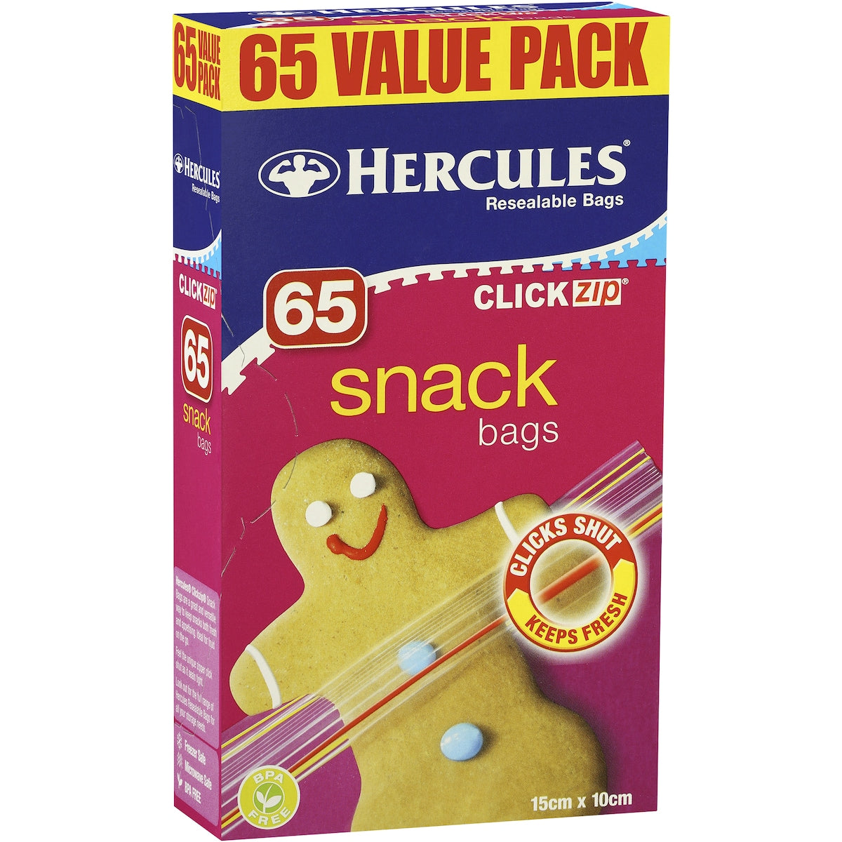 Fruitco Hercules Click Zip Resealable Snack Size Sandwich Bags 65 Pack
