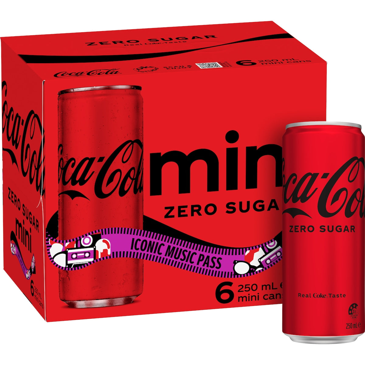 Fruitco Coca-Cola Zero Sugar Soft Drink Mini Cans 6 x 250ml