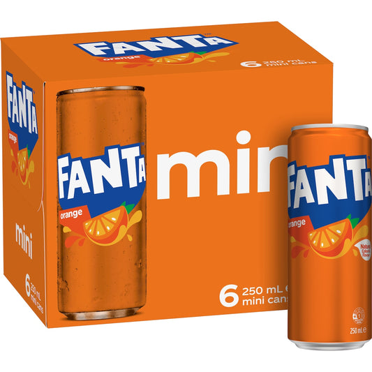 Fruitco Fanta Orange Soft Drink Mini Cans 250ml x 6 Pack
