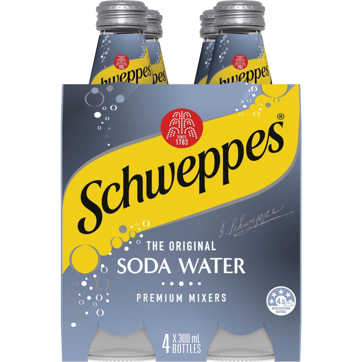 Fruitco Schweppes Soda Water Bottle Classic Mixers Glass Multipack 300ml x 4 Pack