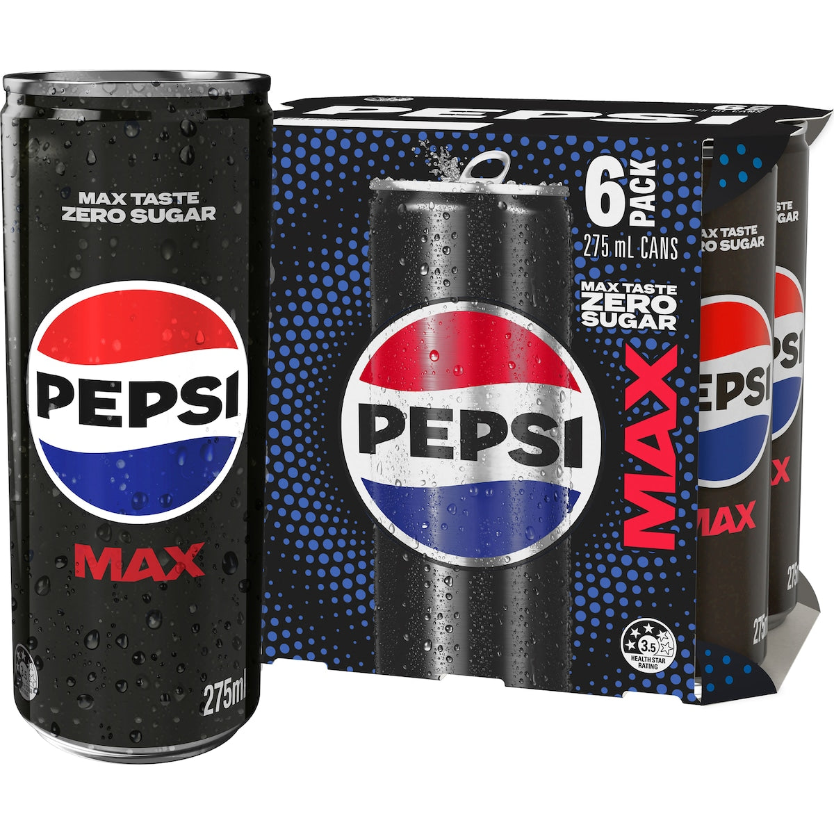 Fruitco Pepsi Max No Sugar Cola Soft Drink Mini Cans Multipack 275ml x 6 Pack