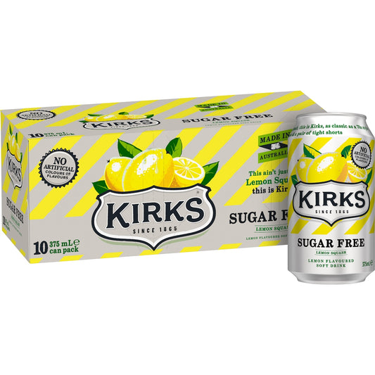 Fruitco Kirks Sugar Free Lemon Squash Soft Drink Multipack Cans 375ml x10 Pack
