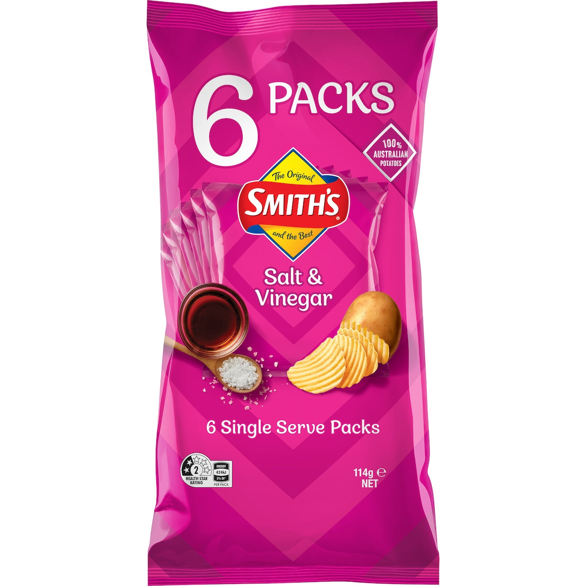Fruitco Smith's Crinkle Cut Potato Chips Multipack Salt, Vinegar 6 Pack