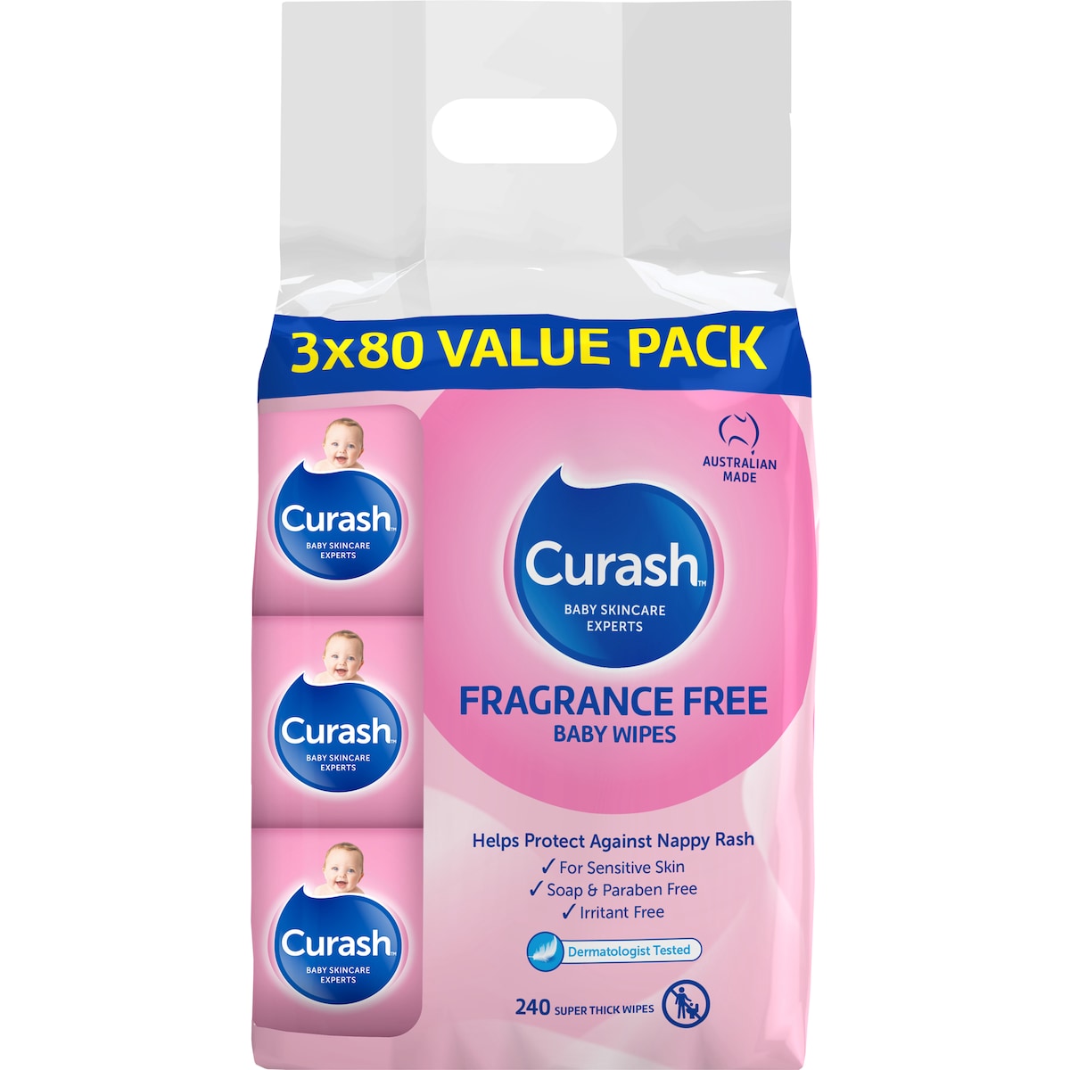 Fruitco Curash Baby Wipes Fragrance Free 240 Pack
