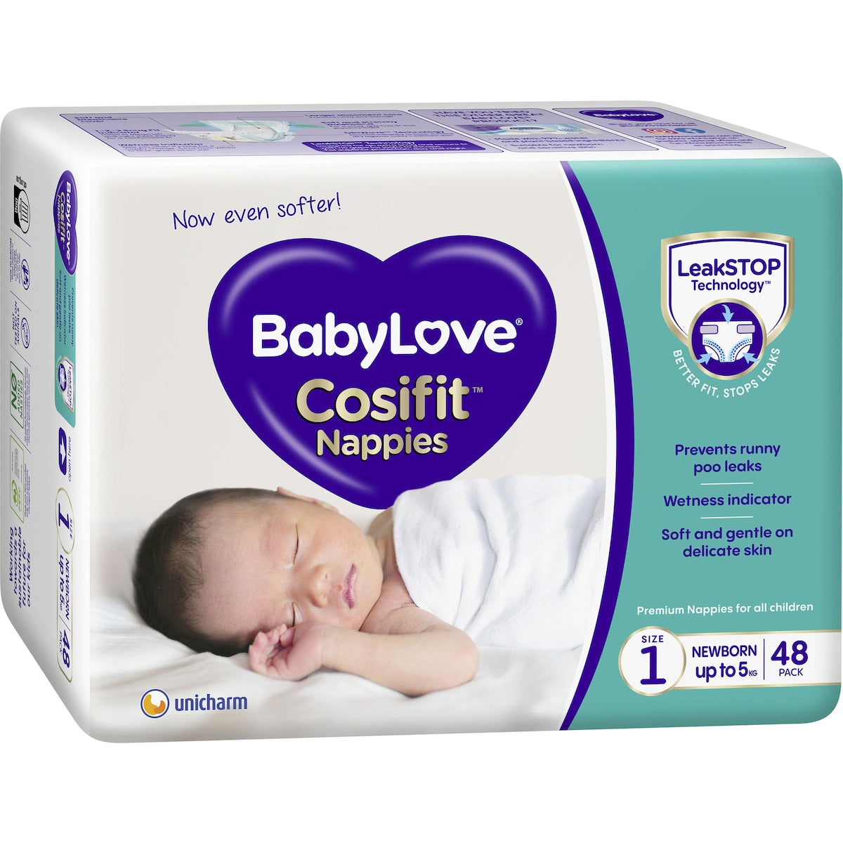 Fruitco Babylove Cosifit Newborn Nappies Size 1 (Up To 5kg) 48 Pack