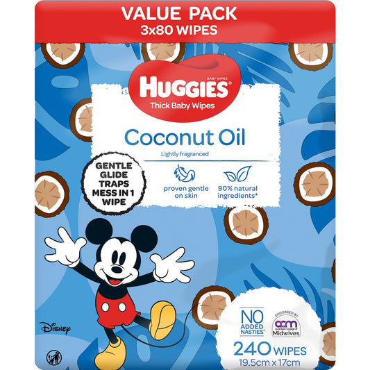 Fruitco Huggies Thick Baby Wipes Coconut Oil 240 Pack