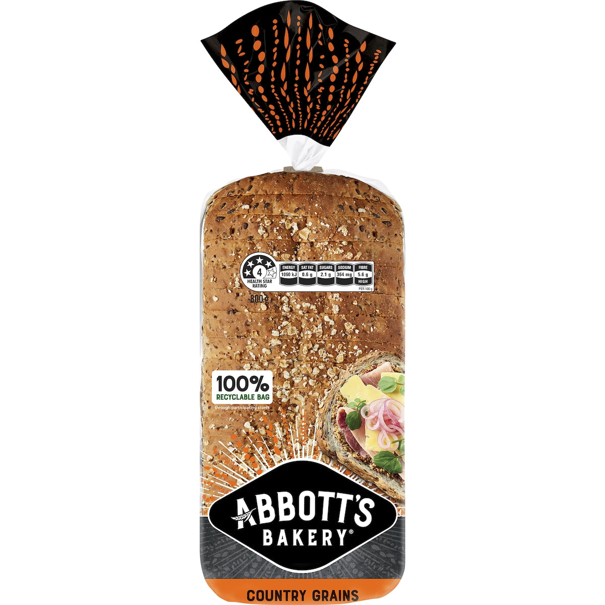 Fruitco Abbott's Bakery Country Grains Sandwich Slice Bread Loaf 800g