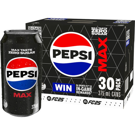 Fruitco Pepsi Max No Sugar Cola Soft Drink Cans Multipack 375ml x 30 Pack