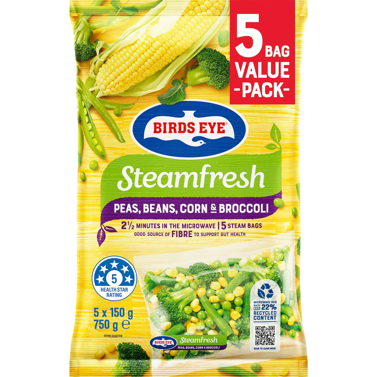 Fruitco Birds Eye Steam Fresh Peas Beans Broccoli Corn Mix 750g