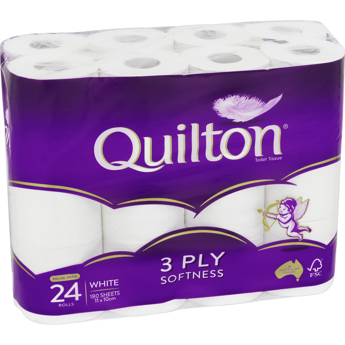 Fruitco Quilton Toilet Tissue 3 Ply White 180 Sheets 24 Pack