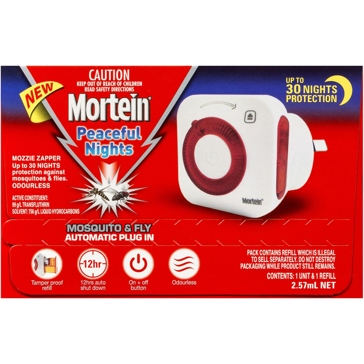 Fruitco Mortein Peaceful Nights Automatic Plug In Fly & Mosquito Repellent 2.57ml