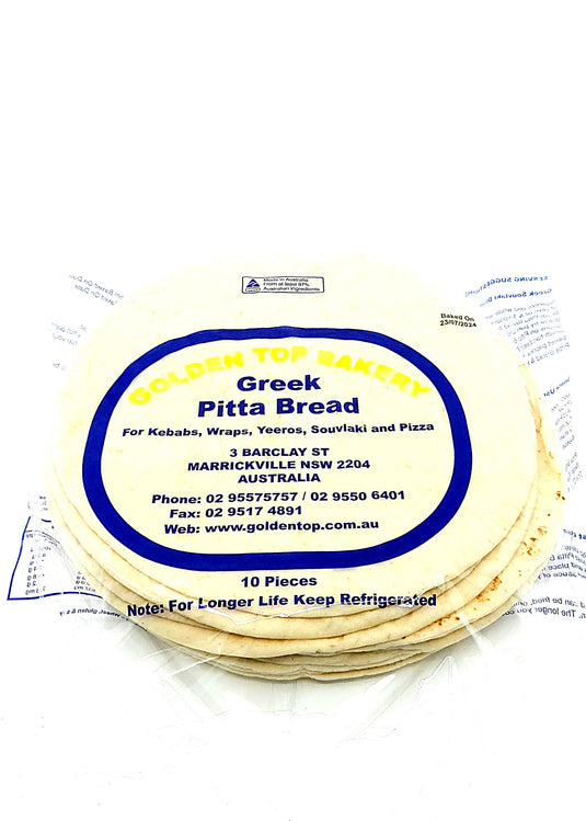 Fruitco Golden Top Greek Pitta Bread Large 10 Pieces (Box of 12)