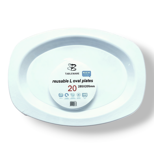 Butterfly 20 Pcs Large Reusable Oval Plastic Plates 285 x 205mm